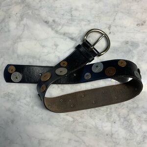 Mens Black Leather Belt With Coins From Around World Size Medium Leather Shop